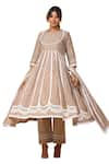 Buy_Gulabik Jaipur_Beige Handloom Chanderi Embellishment Pintuck Pleat Yoke Anarkali And Pant Set _Online_at_Aza_Fashions