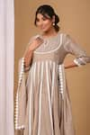 Buy_Gulabik Jaipur_Beige Handloom Chanderi Embellishment Pintuck Pleat Yoke Anarkali And Pant Set 