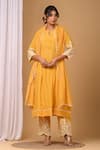 Buy_Gulabik Jaipur_Yellow Handloom Chanderi Embroidery Floral Round Kurta And Pant Set _at_Aza_Fashions