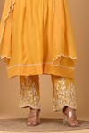 Gulabik Jaipur_Yellow Handloom Chanderi Embroidery Floral Round Kurta And Pant Set _Online_at_Aza_Fashions