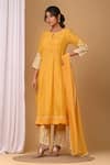 Gulabik Jaipur_Yellow Handloom Chanderi Embroidery Floral Round Kurta And Pant Set _at_Aza_Fashions