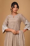 Gulabik Jaipur_Beige Handloom Chanderi Embroidery Floral Round Kurta And Pant Set _at_Aza_Fashions