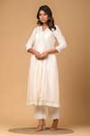 Buy_Gulabik Jaipur_Beige Handloom Chanderi Cutwok Floral V-neck Kurta With Pant _at_Aza_Fashions