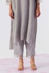 One Not Two_Grey Viscose, Silk, Modal, Satin Pearls, Floral Asymmetric Kurta With Pant _Online_at_Aza_Fashions