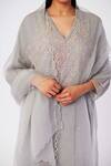 Buy_One Not Two_Grey Viscose, Silk, Modal, Satin Pearls, Floral Asymmetric Kurta With Pant _Online_at_Aza_Fashions