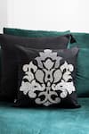 Buy_Onset Homes_Black 100% Faux Silk Bead Imperial Hand Embroidered Cushion Cover _at_Aza_Fashions