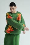 Shop_TIL_Green Cotton Digital Firefly Quilted Cardigan _Online_at_Aza_Fashions