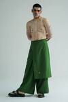 Shop_TIL_Green Cotton Hand Embroidered Thread Draped Wide Legged Trouser _at_Aza_Fashions