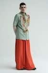 Shop_TIL_Orange Hand Embroidered Thread Kobai Gathered Sumo Pant _Online_at_Aza_Fashions