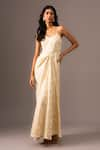 Buy_Vanshika Agarwal Label_White Jacquard Woven Leaf V Neck Summer Draped Dress _at_Aza_Fashions