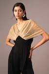 Shop_Vanshika Agarwal Label_Gold Double Georgette Plain V Neck Colorblock Pleated Jumpsuit _Online_at_Aza_Fashions