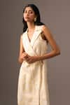 Buy_Vanshika Agarwal Label_White Jacquard Woven Leaf Notched Lapel Collar Juniper Overlap Dress _Online_at_Aza_Fashions