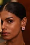Zaza By Somya_Pink Zari Blushing Petal Enamelled Zircon Studs _Online_at_Aza_Fashions