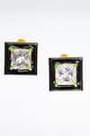 Shop_Zaza By Somya_Black Zari Midnight Noir Enamelled Zircon Studs _at_Aza_Fashions