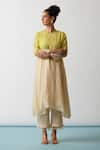 Buy_One Not Two_Yellow Kurta Viscose Silk Hand Embroidered Floral Round A-line And Pant Set _at_Aza_Fashions