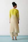 Shop_One Not Two_Yellow Kurta Viscose Silk Hand Embroidered Floral Round A-line And Pant Set _at_Aza_Fashions