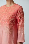 One Not Two_Orange Kurta Viscose Silk Hand Embroidered Floral Asymmetric A-line And Pant Set _Online_at_Aza_Fashions