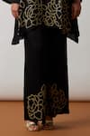 One Not Two_Black Kurta Viscose Silk Hand Embroidered Floral Round A-line Short And Pant Set _Online_at_Aza_Fashions