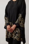 Buy_One Not Two_Black Kurta Viscose Silk Hand Embroidered Floral Round A-line Short And Pant Set _Online_at_Aza_Fashions