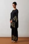 Shop_One Not Two_Black Kurta Viscose Silk Hand Embroidered Floral Round A-line Short And Pant Set _Online_at_Aza_Fashions