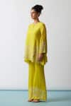 Buy_One Not Two_Yellow Kurta Viscose Silk Hand Embroidered Floral A-line Short And Pant Set _Online_at_Aza_Fashions