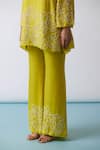 One Not Two_Yellow Kurta Viscose Silk Hand Embroidered Floral A-line Short And Pant Set _at_Aza_Fashions