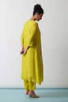 Shop_One Not Two_Yellow Kurta Viscose Silk Hand Embroidered Floral Notched A-line And Pant Set _at_Aza_Fashions