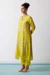 Shop_One Not Two_Yellow Kurta Viscose Silk Hand Embroidered Floral Notched A-line And Pant Set _Online_at_Aza_Fashions