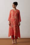 Buy_One Not Two_Orange Kurta Viscose Silk Hand Embroidered Floral Asymmetric A-line And Pant Set _at_Aza_Fashions