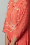 One Not Two_Orange Kurta Viscose Silk Hand Embroidered Floral Asymmetric A-line And Pant Set _at_Aza_Fashions