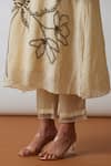 One Not Two_Off White Kurta Viscose Silk Hand Embroidered Floral Work A-line And Pant Set _at_Aza_Fashions