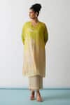 Buy_One Not Two_Yellow Kurta Viscose Silk Hand Embroidered Floral Scalloped V Neck And Pant Set _at_Aza_Fashions