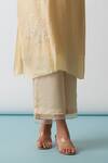 One Not Two_Yellow Kurta Viscose Silk Hand Embroidered Floral Scalloped V Neck And Pant Set _Online_at_Aza_Fashions