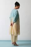 Shop_One Not Two_Blue Kurta Viscose Silk Hand Embroidered Floral Scalloped V Neck And Pant Set _at_Aza_Fashions