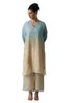 One Not Two_Blue Kurta Viscose Silk Hand Embroidered Floral Scalloped V Neck And Pant Set _Online_at_Aza_Fashions