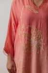 One Not Two_Orange Kurta Viscose Silk Hand Embroidered Floral Scalloped V Neck And Pant Set _at_Aza_Fashions