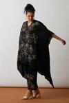 Buy_One Not Two_Black Kaftan Viscose Silk Hand Embroidered Floral Asymmetric And Pant Set _at_Aza_Fashions