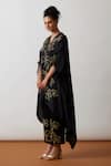 Buy_One Not Two_Black Kaftan Viscose Silk Hand Embroidered Floral Asymmetric And Pant Set _Online_at_Aza_Fashions