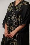 Shop_One Not Two_Black Kaftan Viscose Silk Hand Embroidered Floral Asymmetric And Pant Set _Online_at_Aza_Fashions