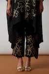 One Not Two_Black Kaftan Viscose Silk Hand Embroidered Floral Asymmetric And Pant Set _at_Aza_Fashions