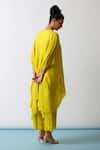 Shop_One Not Two_Yellow Kaftan Viscose Silk Hand Embroidered Floral Asymmetric And Pant Set _at_Aza_Fashions