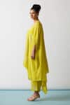 One Not Two_Yellow Kaftan Viscose Silk Hand Embroidered Floral Asymmetric And Pant Set _at_Aza_Fashions