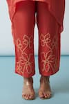 Shop_One Not Two_Orange Kaftan Viscose Silk Hand Embroidered Floral Scalloped V Neck And Pant Set _Online_at_Aza_Fashions