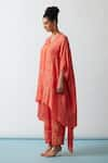 One Not Two_Orange Kaftan Viscose Silk Hand Embroidered Floral Scalloped V Neck And Pant Set _at_Aza_Fashions