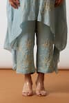 Buy_One Not Two_Blue Kaftan Viscose Silk Hand Embroidered Floral Scalloped V Work And Pant Set _Online_at_Aza_Fashions