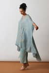 One Not Two_Blue Kaftan Viscose Silk Hand Embroidered Floral Scalloped V Work And Pant Set _at_Aza_Fashions