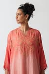 Shop_One Not Two_Orange Kaftan Viscose Silk Hand Embroidered Floral Sequins Work And Pant Set _Online_at_Aza_Fashions