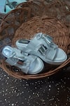 Foot Fuel_Silver Dhairya Rexine Tassel Flip Flop Wedges _Online_at_Aza_Fashions