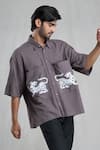 Arihant Rai Sinha_Grey Cotton Hand Painted Cheetah Shirt _Online_at_Aza_Fashions