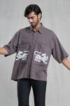 Buy_Arihant Rai Sinha_Grey Cotton Hand Painted Cheetah Shirt _Online_at_Aza_Fashions